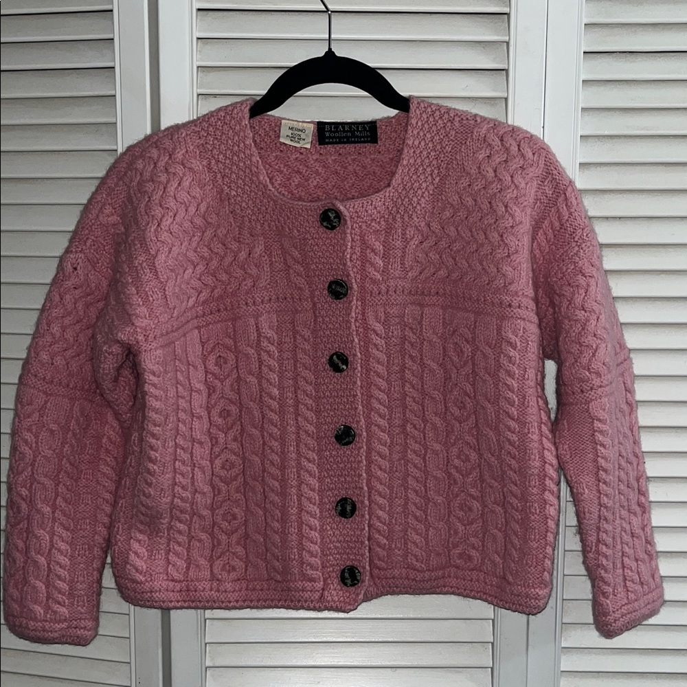 Vintage Blarney Wooden Mills Merino Wool cable knit sweater cardigan Ireland